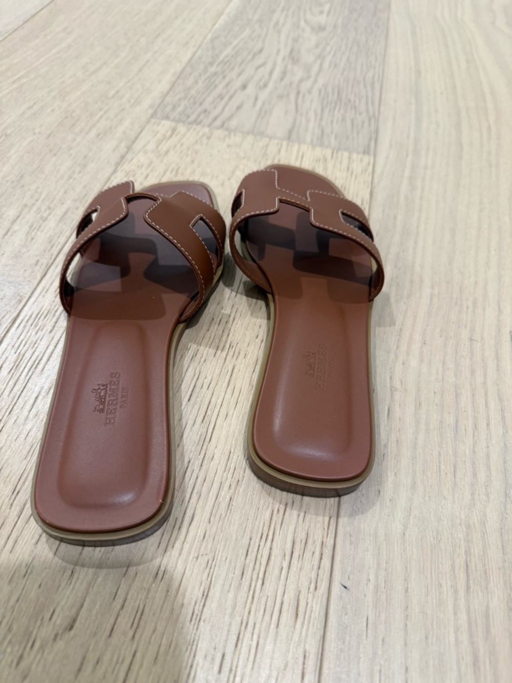 Hermes Brown Leather H-Cut Slide Sandals - Women - Picture 3 of 5